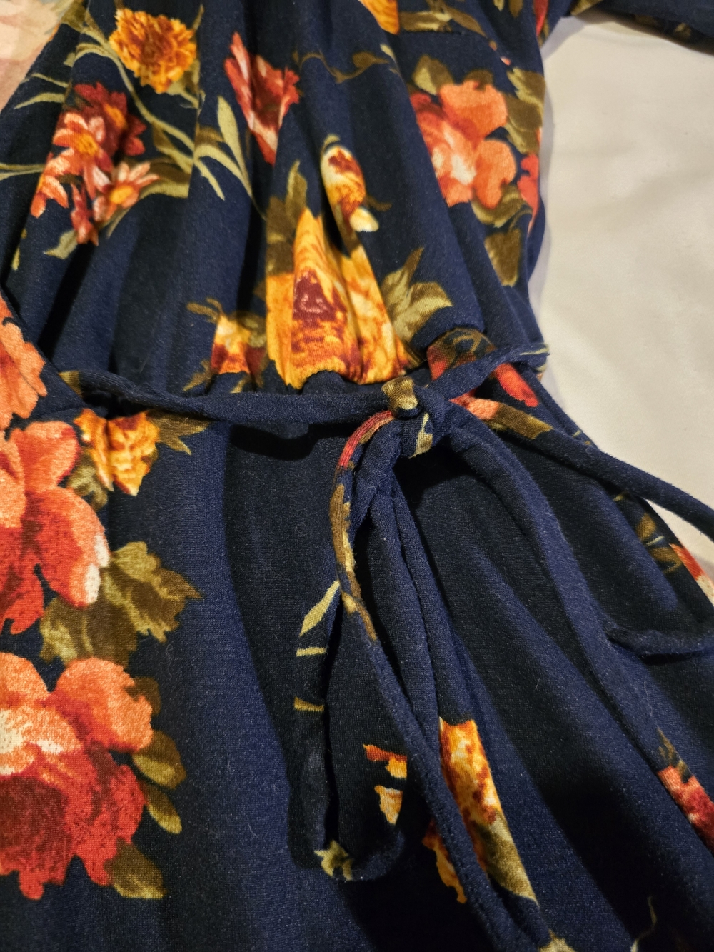 Fortune & Ivy Floral Wrap Midi Dress - Navy with Red & Yellow Flowers 2X - Picture 3 of 8